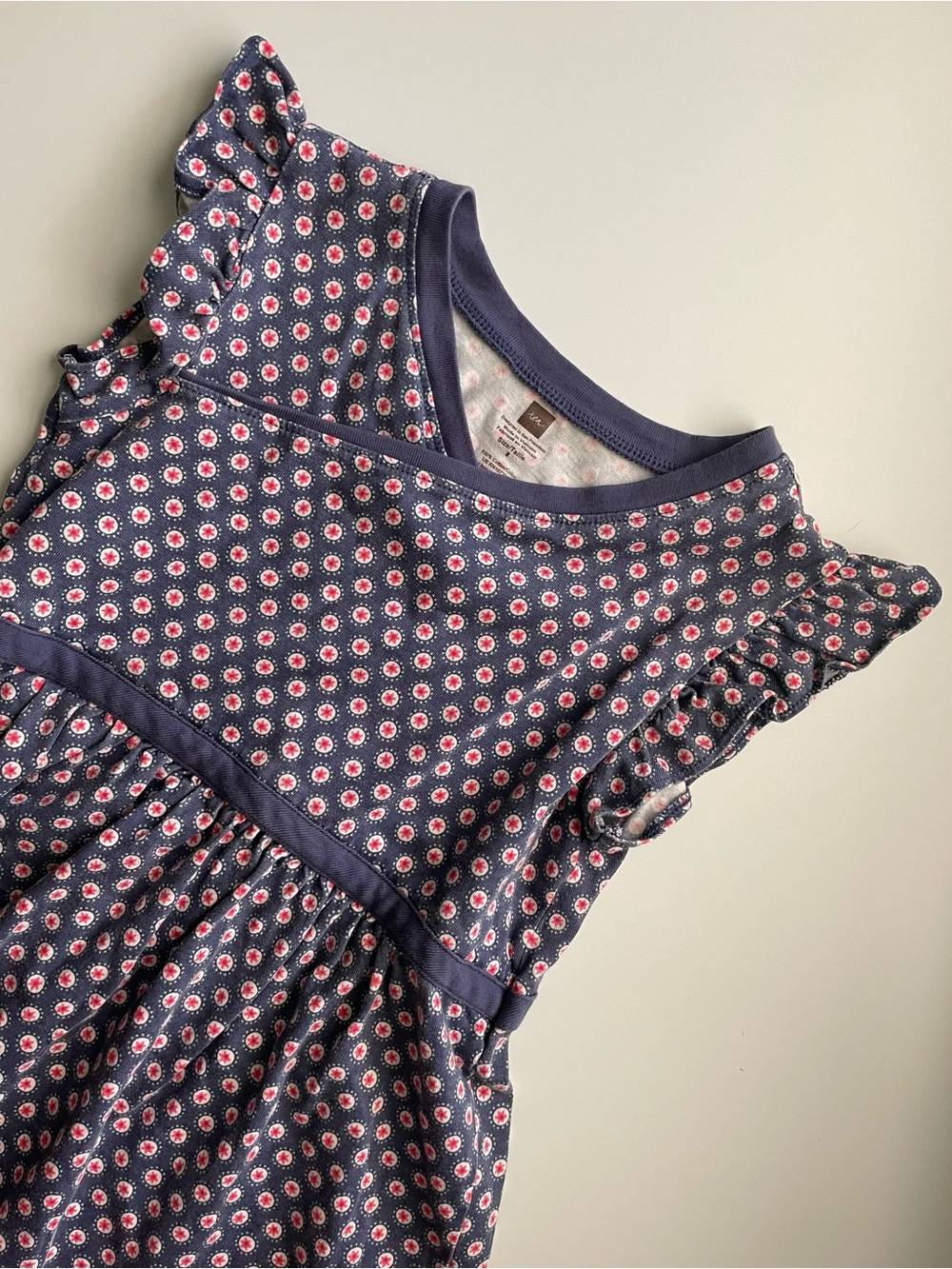 Tea Collection 100% Cotton Girls' Navy Floral Print Dress with Ruffle Sleeves